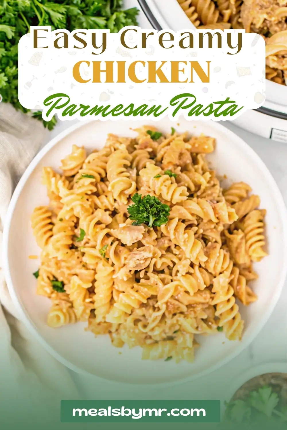 Creamy Slow Cooker Chicken Parmesan Pasta pin chicken parmesan pasta
